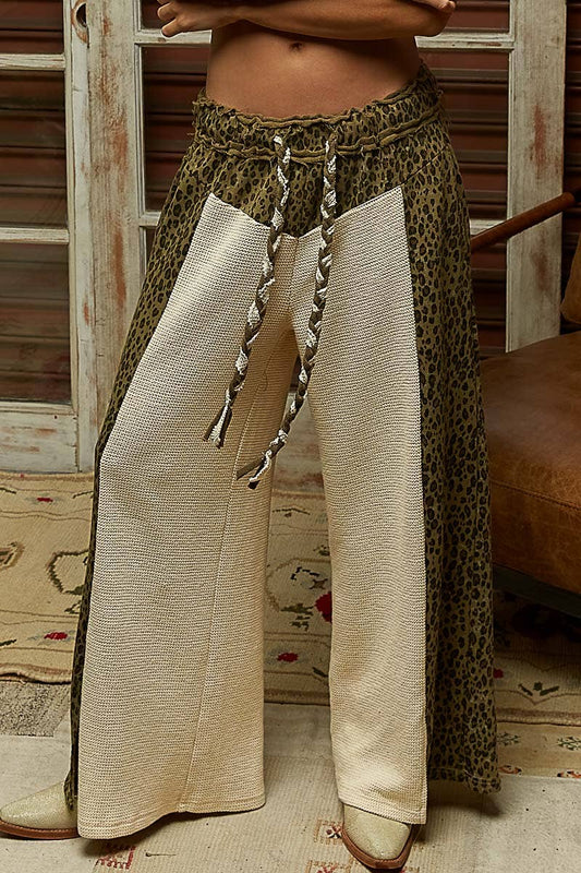 Pol Clothing - Animal print contrast thermal straight fit knit pants