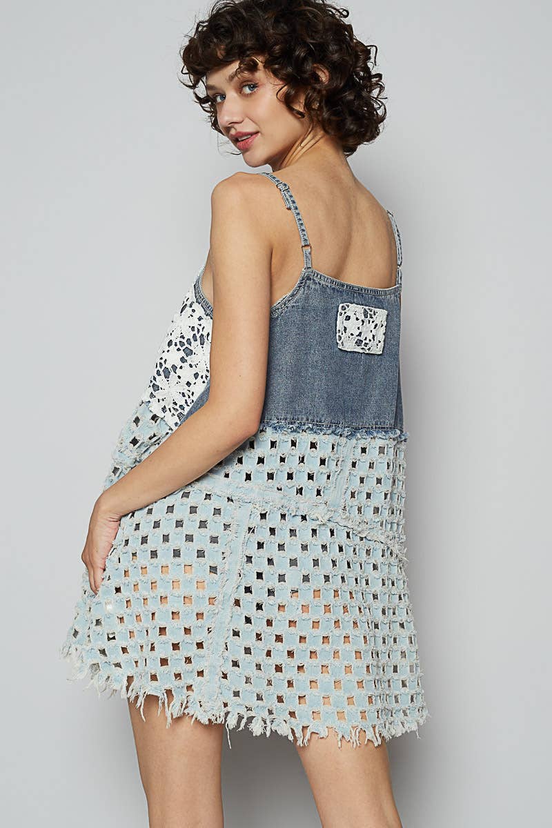 pol denim dress Sweetheart Charm Overalls Maxi Dress