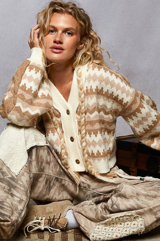 Pol Clothing - Long sleeve array of chevron pattern hooded sweater cardigan