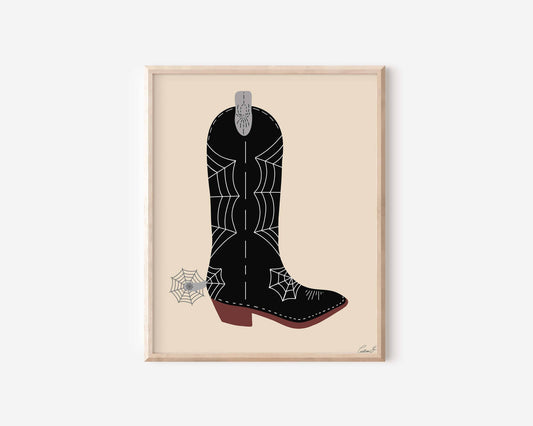 Halloween Spider Web Cowgirl Boots Wall Art | Halloween Art