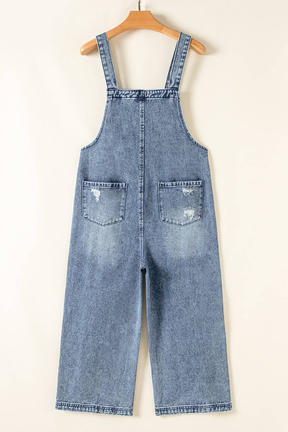 1 the Woman - Distressed Pocketed Wide Leg Capri Denim Overall | 2 Colors