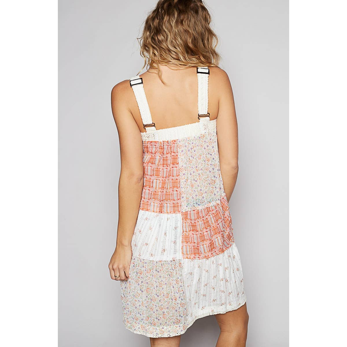 Pol Clothing - Vintage washed plaid patch casual midi dress