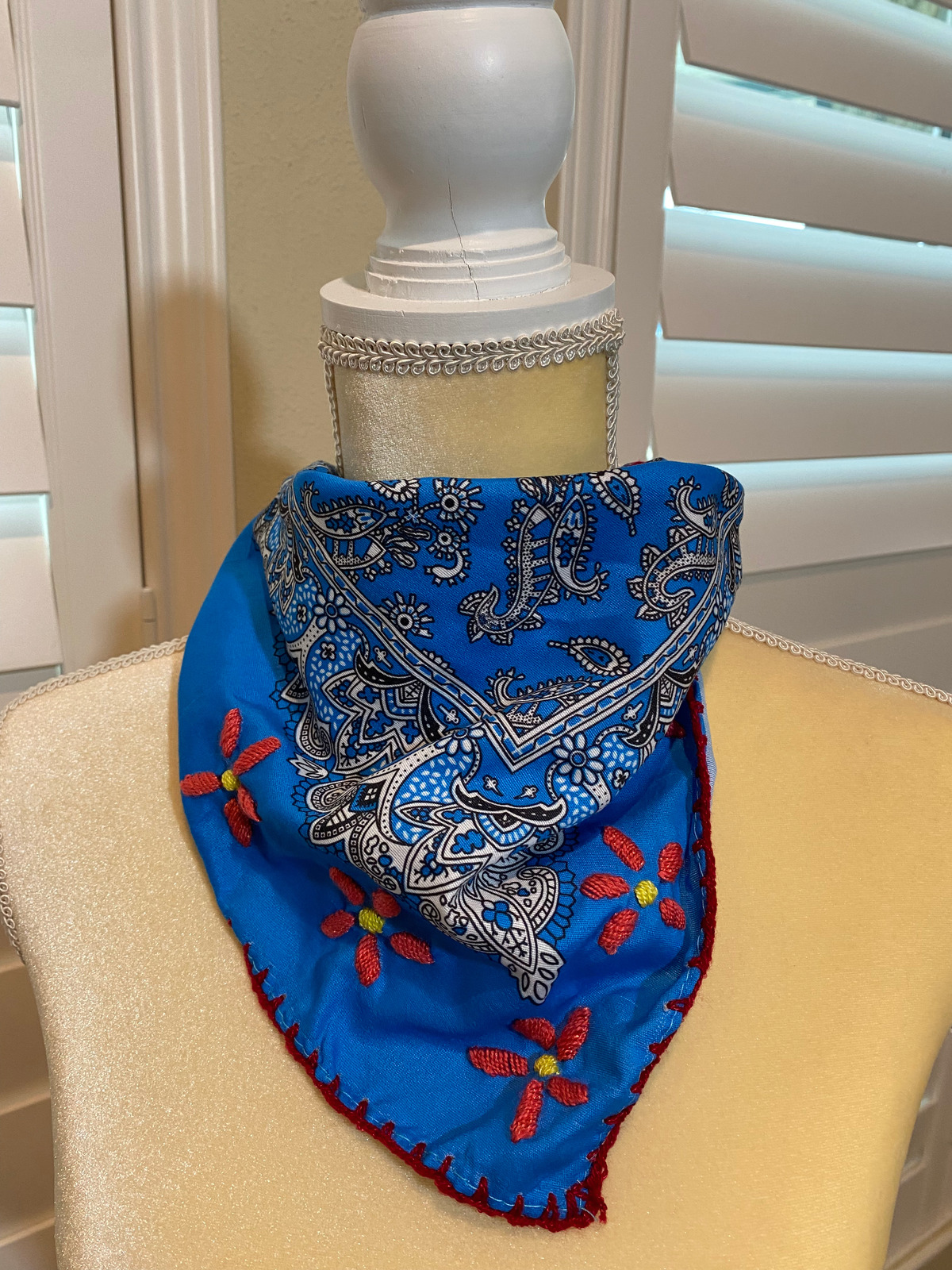 Navy Blue Embroidered Scarf