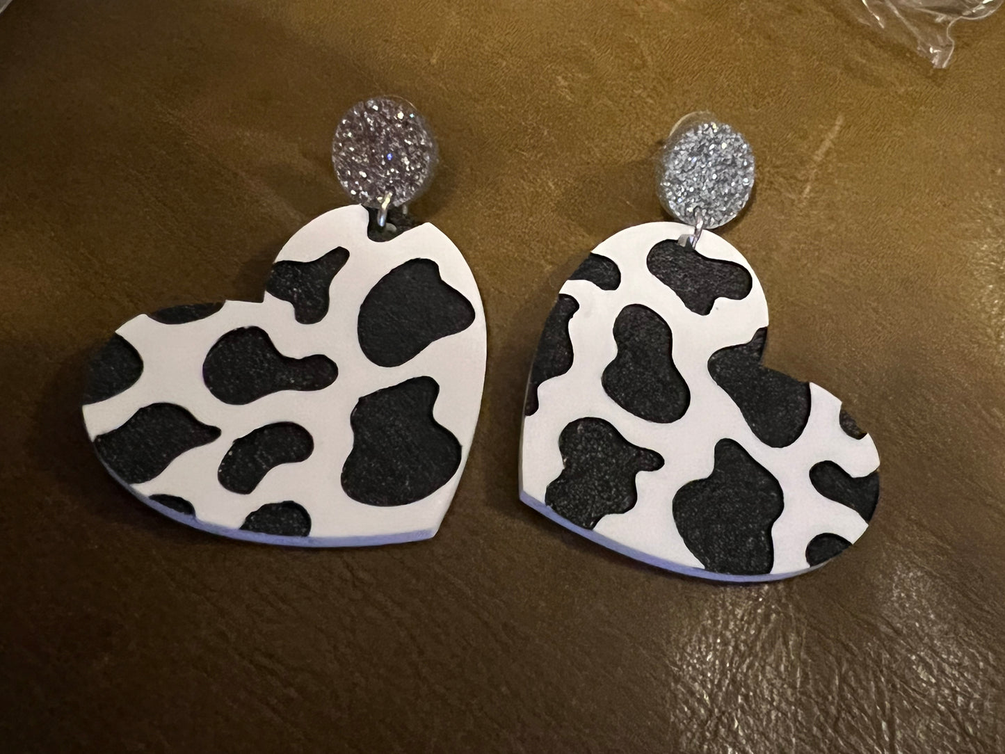 CowPrint Heart Earrings