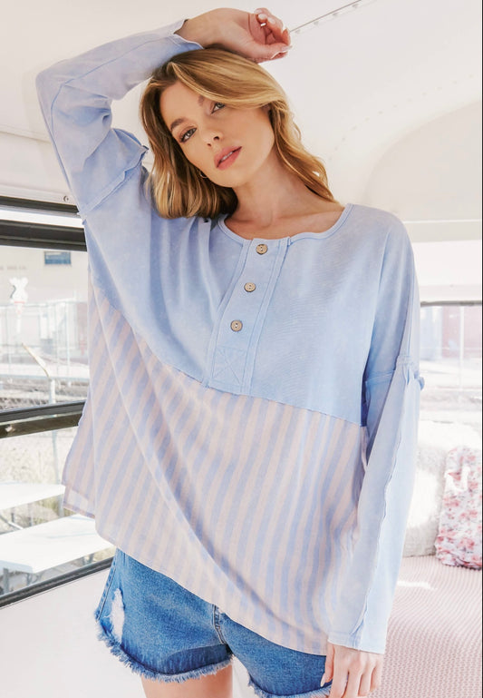 White and Blue Long Sleep Top